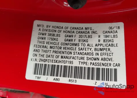 2018 Honda Civic Si from USA, damaged, VIN 2HGFC1E5XJH707195